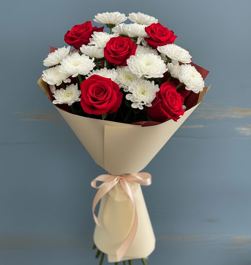 Букет цветов из: Розы и Хризантемы в Поселок совхоза Архангельский