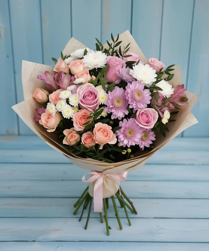 Букет цветов из: Хризантемы, Розы и Альстромерии в Поселок совхоза Архангельский