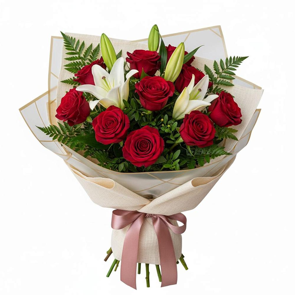 Букет цветов из: Лилии и Розы в Поселок совхоза Архангельский