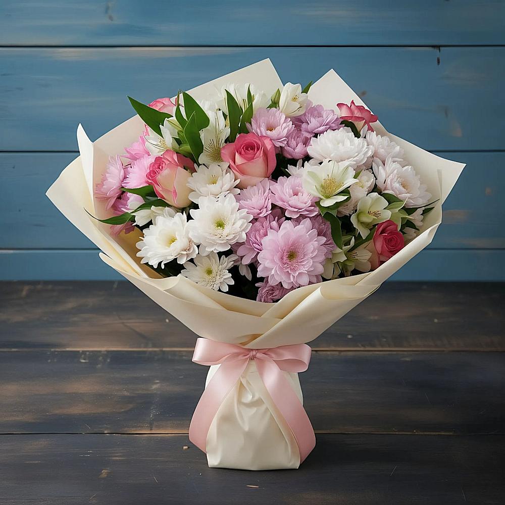 Букет цветов из: Хризантемы, Альстромерии и Розы в Поселок совхоза Архангельский